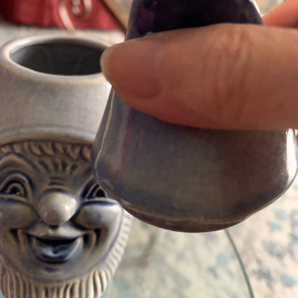 West Germany Blue Gnome Head Smiling Happy Figurine With Lid Kitchen Sugar Candy - Picture 7 of 12
